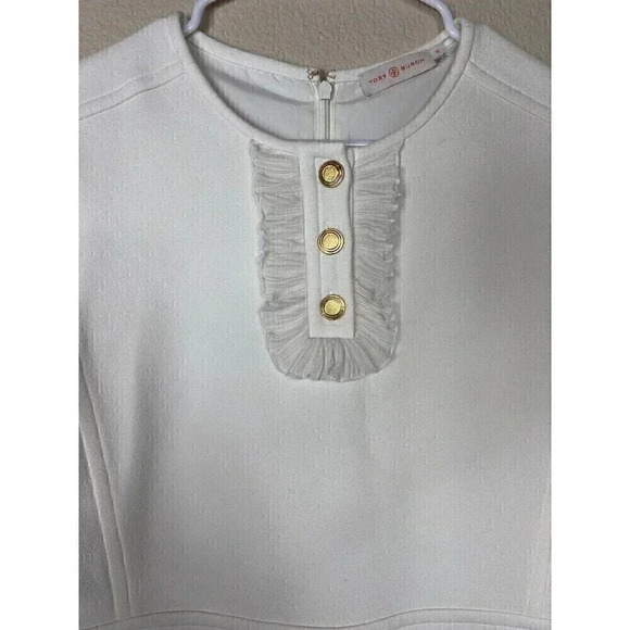 Tory Burch Crepe Ruffle Placket Dress in New Ivory Womens Size 10 NWT Formal - Picture 6 of 15